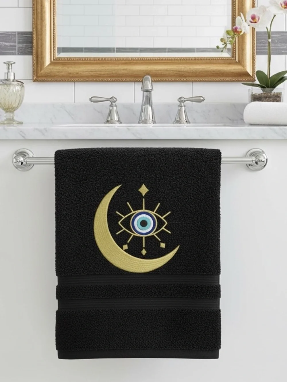 Hand Evil Eye Embroidered Hand towel Pick one New Made to order Black